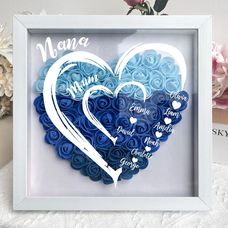 Grandma Hearts Mommy Hearts - Personalized Flower Shadow Box