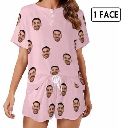 Custom Face Pajama Sets Women's Short Sleeve Loungewear