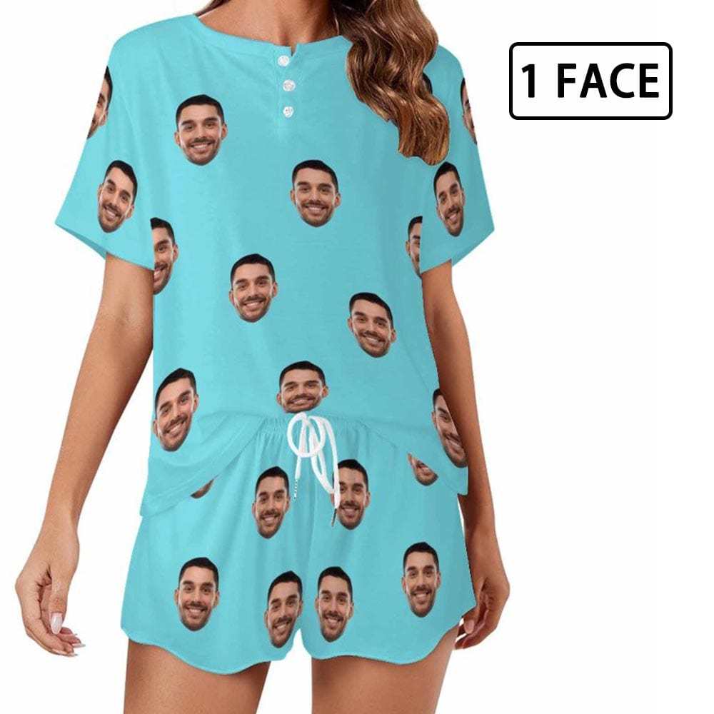 Custom Face Pajama Sets Women's Short Sleeve Loungewear