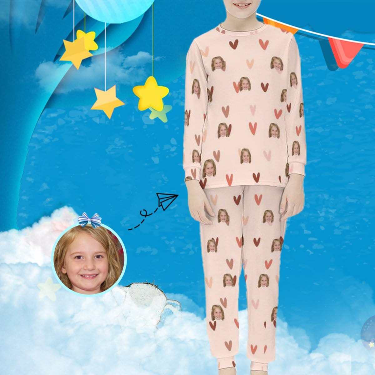 Custom Face Pajamas Sets Love Heart Cute Personalized Nightwear for Ki