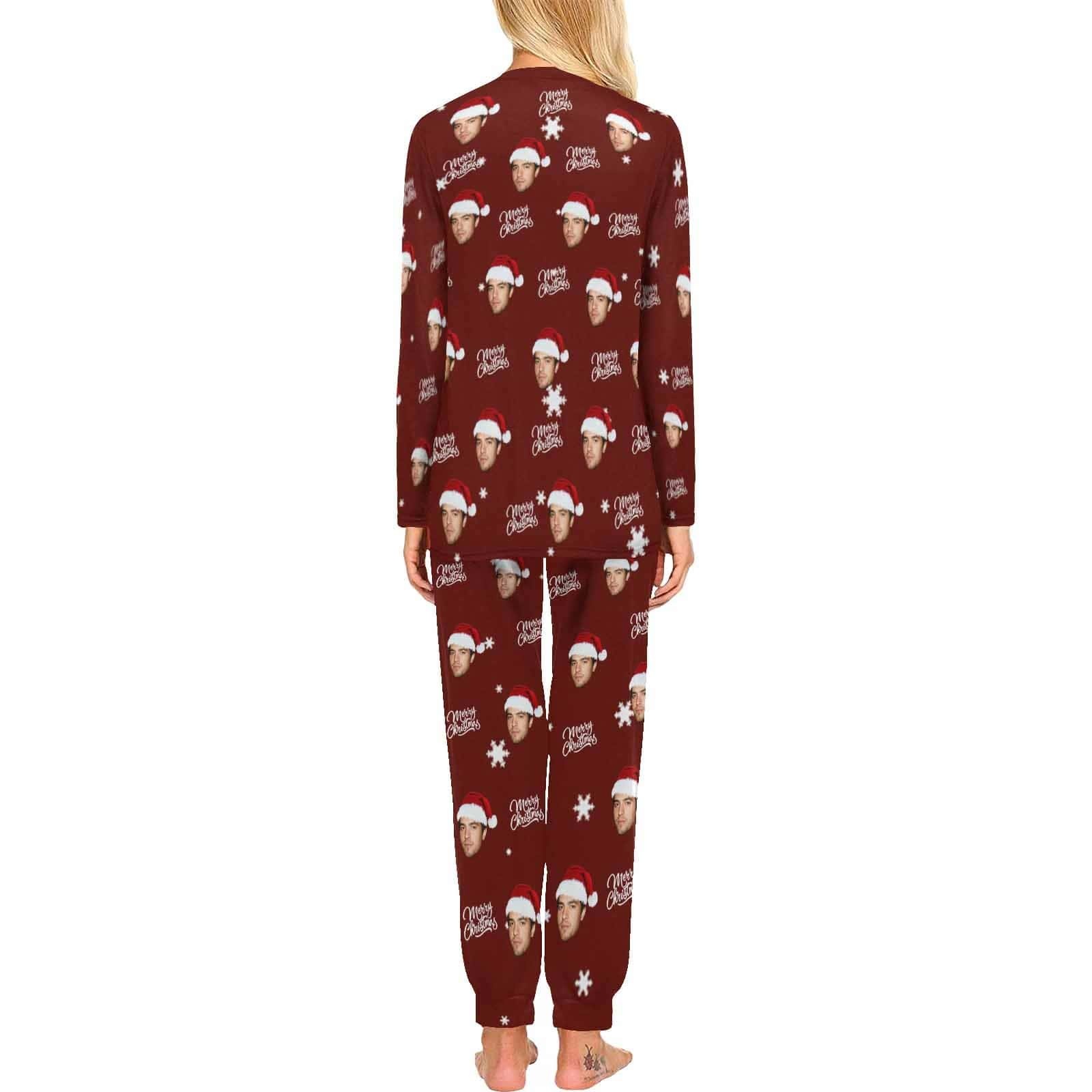 Custom Face Pajama Sets Pajamas Personalized Merry Christmas Women's Crew Neck Nightwear