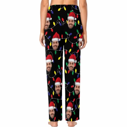 Custom Face Pajama Pants Colored Light Bulbs Christmas Sleepwear for Men & Women