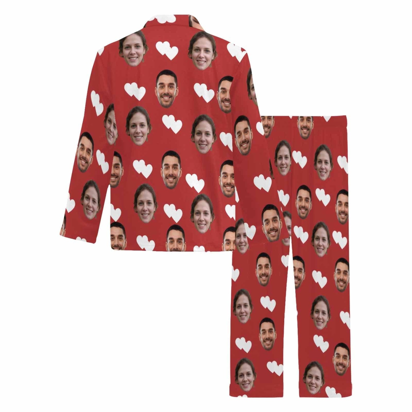 Custom Face Couple Pajamas Personalized White Love Man Custom Image Couple Matching V-Neck Long Sleeves Pajama Set-ilovevango