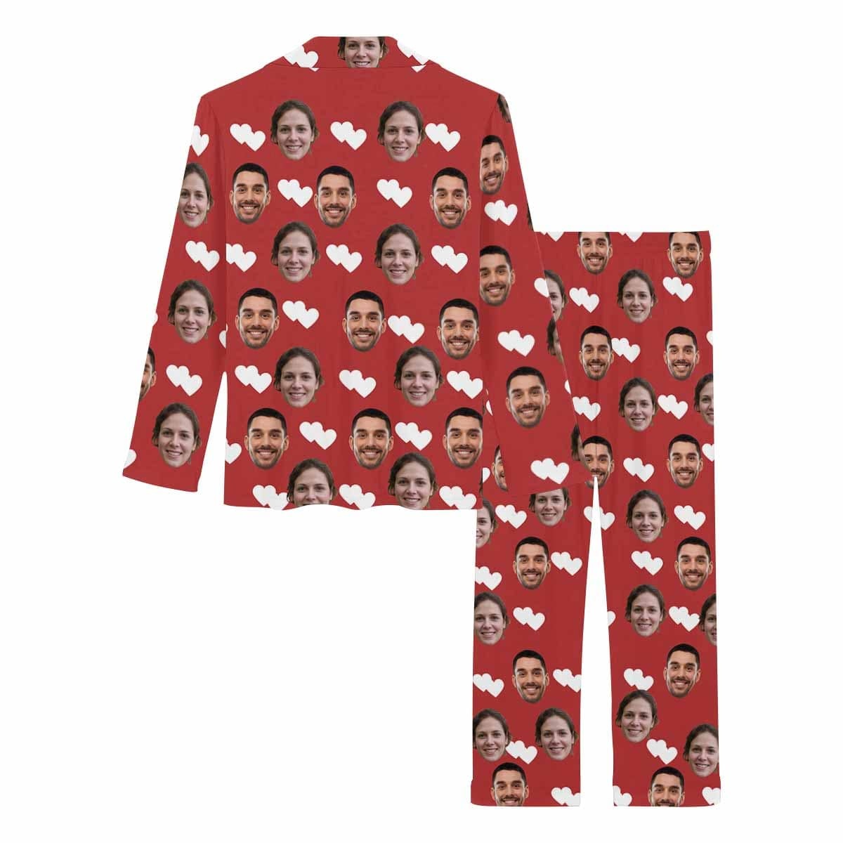 Custom Face Couple Pajamas Personalized White Love Man Custom Image Couple Matching V-Neck Long Sleeves Pajama Set-ilovevango