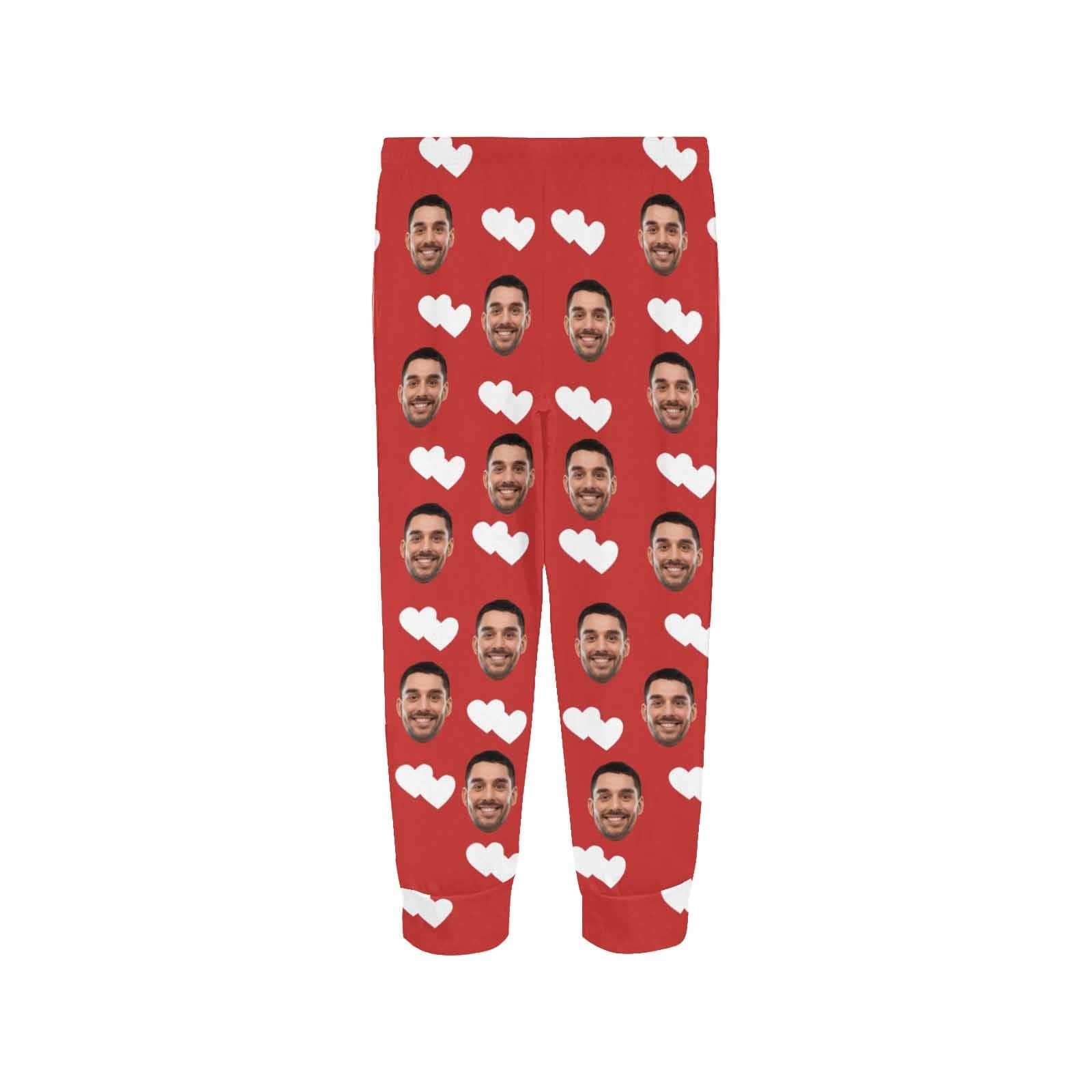 Custom Face Heart Red Long Pajamas Personalized Women's Slumber Party Sleepwear-ilovevango