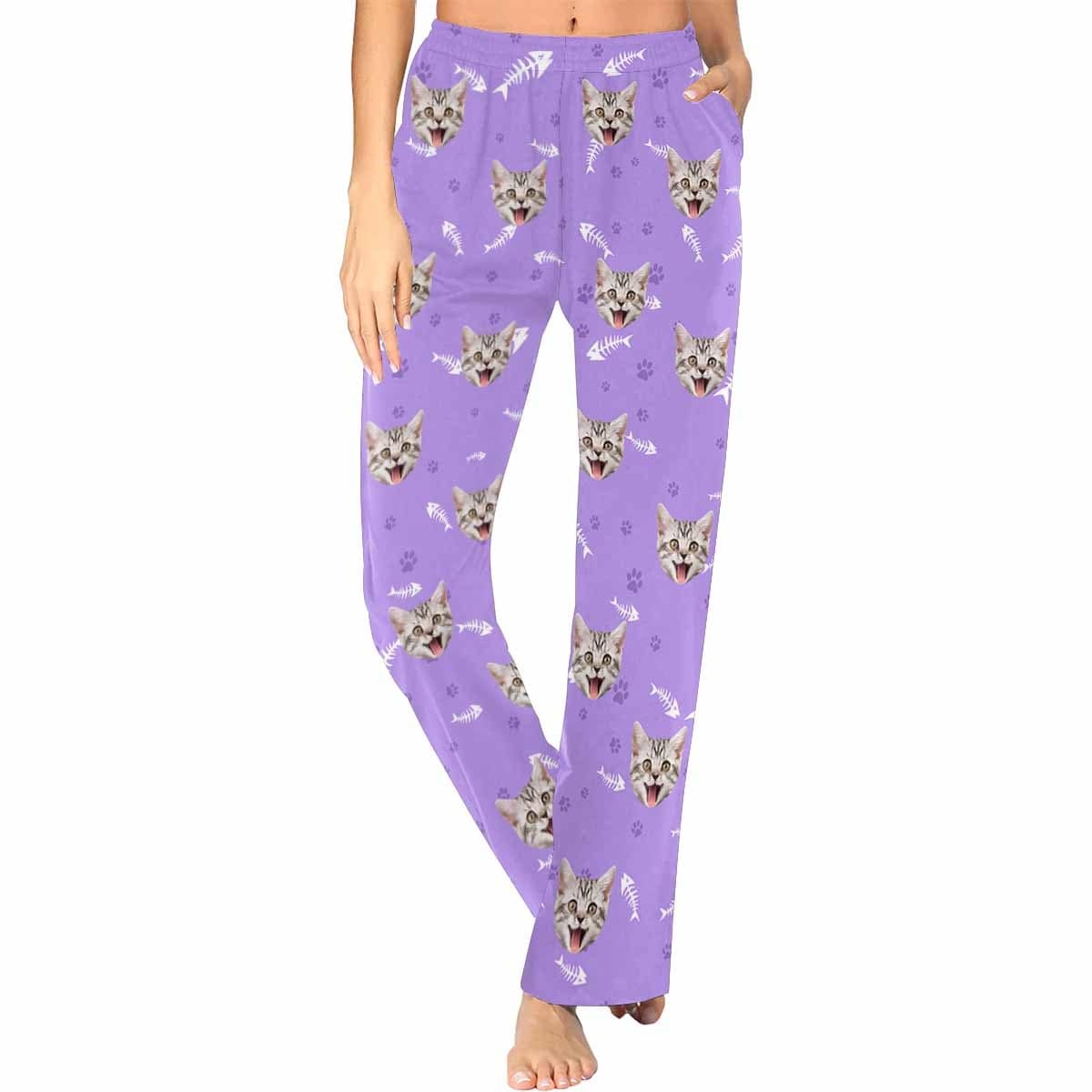 Custom Face Pajama Pants Cat Smiley Face Sleepwear for Women
