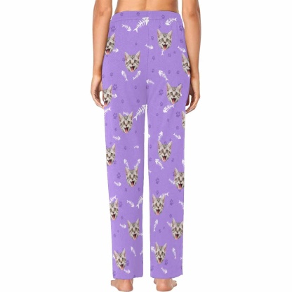 Custom Face Pajama Pants Cat Smiley Face Sleepwear for Women