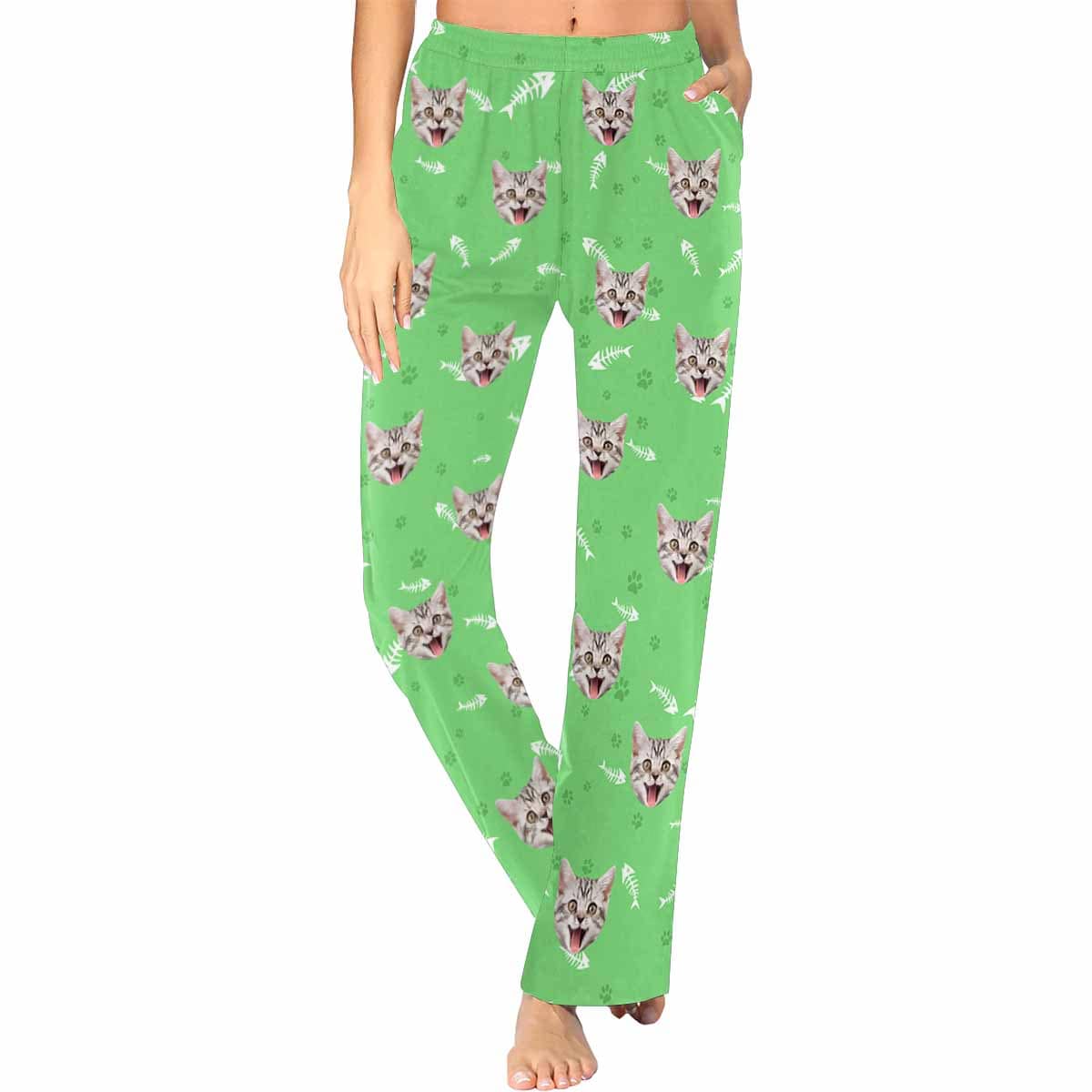 Custom Face Pajama Pants Cat Smiley Face Sleepwear for Women