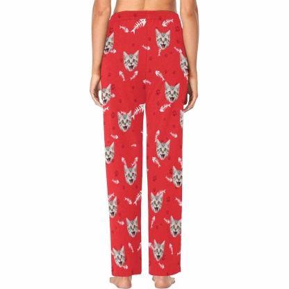 Custom Face Pajama Pants Cat Smiley Face Sleepwear for Women