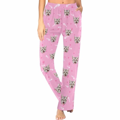 Custom Face Pajama Pants Cat Smiley Face Sleepwear for Women