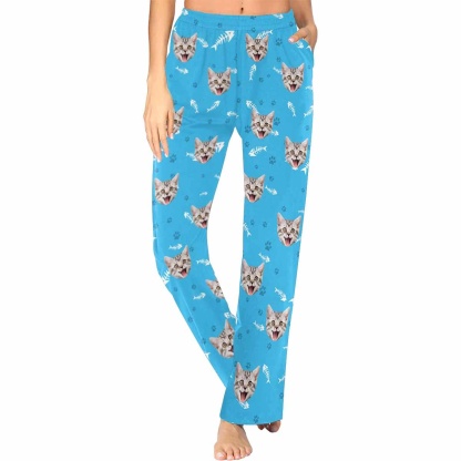 Custom Face Pajama Pants Cat Smiley Face Sleepwear for Women