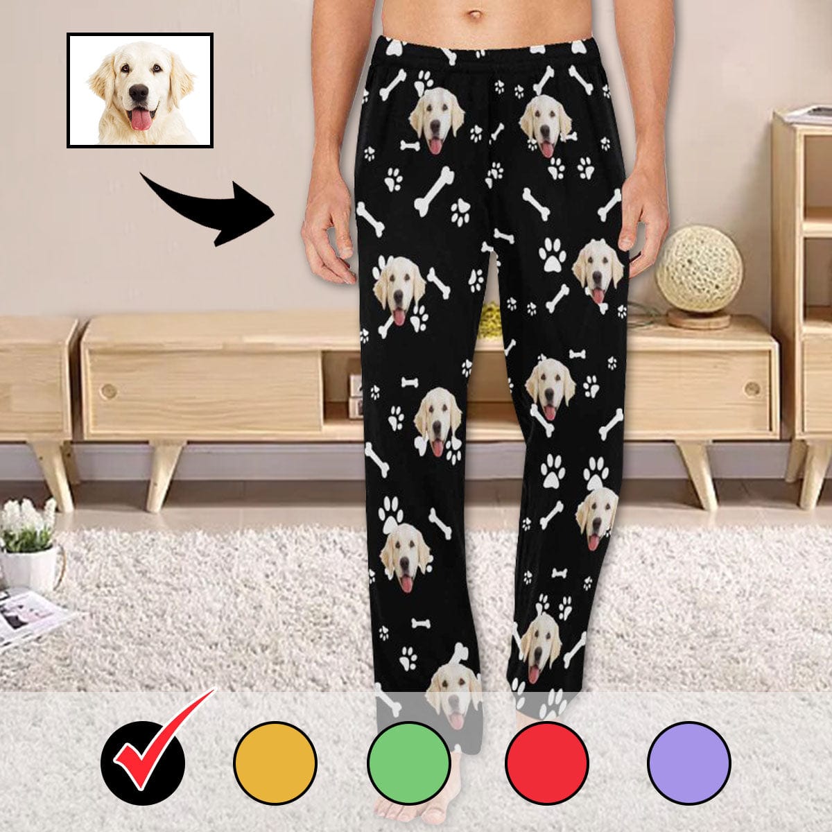 Custom Face Pajama Pants Dog Smiley Face Sleepwear for Men