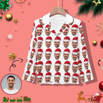 Custom Face Pajama Sets Christmas Hat Personalized Women's PJ Top&Bottom