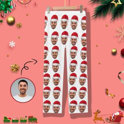 Custom Face Pajama Sets Christmas Hat Personalized Women's PJ Top&Bottom