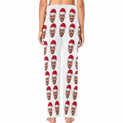 Custom Face Pajama Sets Christmas Hat Personalized Women's PJ Top&Bottom