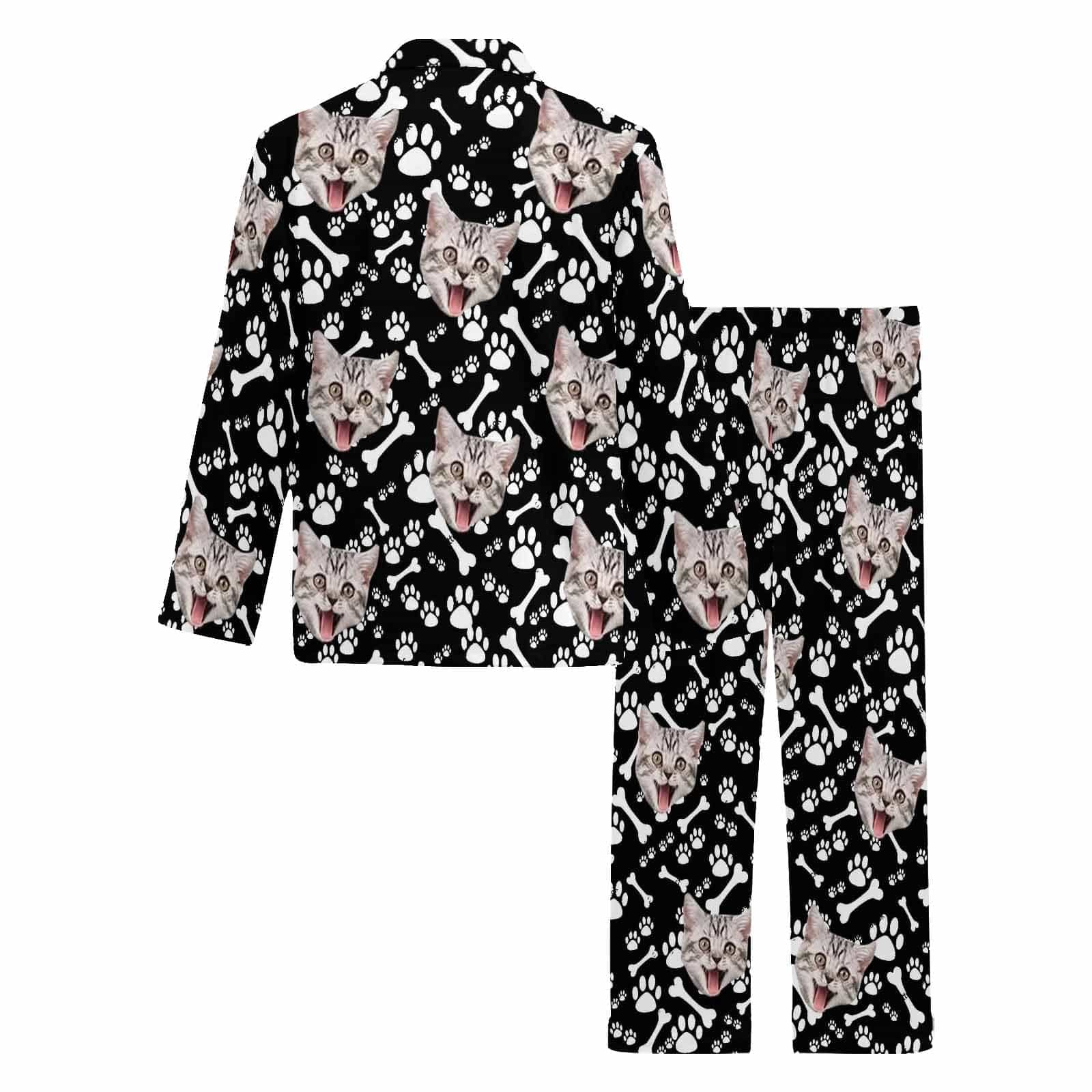 Custom Face Pajama Sets Lovely Cat Face Blue Black Sleepwear for Men
