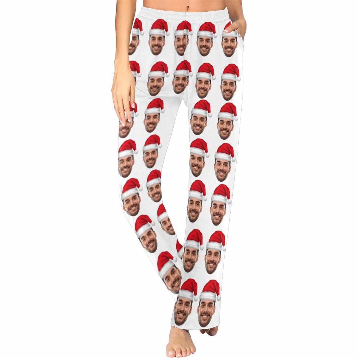 Custom Face Pajama Sets Christmas Hat Personalized Women's PJ Top&Bottom