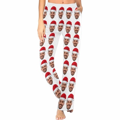 Custom Face Pajama Sets Christmas Hat Personalized Women's PJ Top&Bottom
