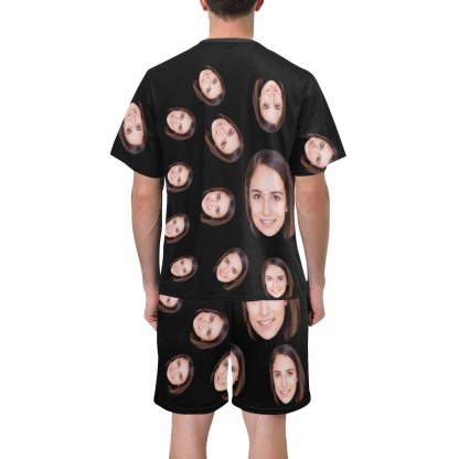 Custom Face Pajama Sets Simple Personalized Black Nightwear for Men Women