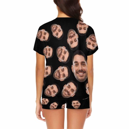 Custom Face Pajama Sets Simple Personalized Black Nightwear for Men Women