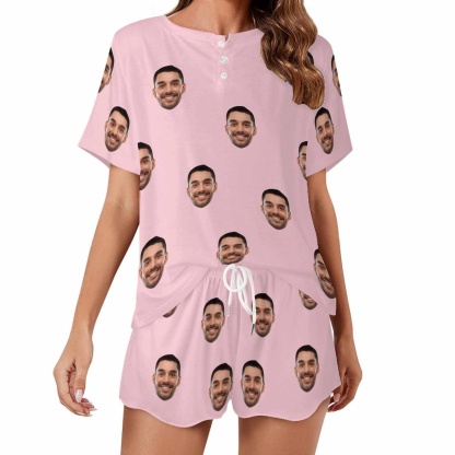 Custom Face Pajama Sets Women's Short Sleeve Loungewear