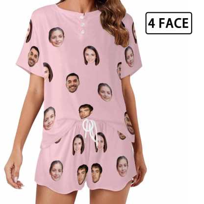 Custom Face Pajama Sets Women's Short Sleeve Loungewear