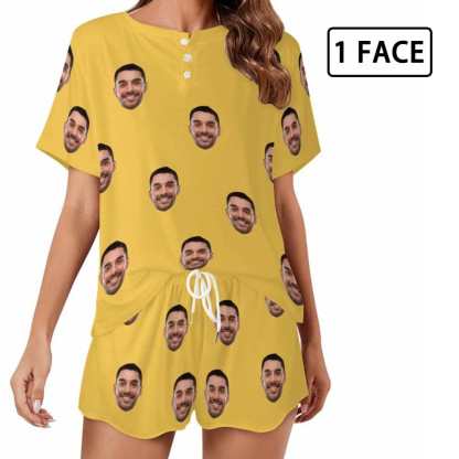 Custom Face Pajama Sets Women's Short Sleeve Loungewear