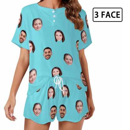 Custom Face Pajama Sets Women's Short Sleeve Loungewear