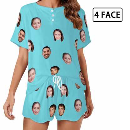 Custom Face Pajama Sets Women's Short Sleeve Loungewear