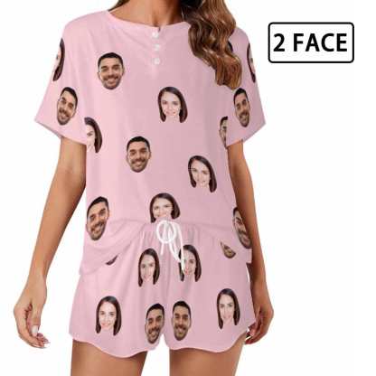 Custom Face Pajama Sets Women's Short Sleeve Loungewear