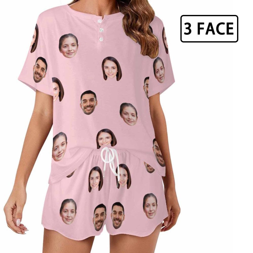 Custom Face Pajama Sets Women's Short Sleeve Loungewear