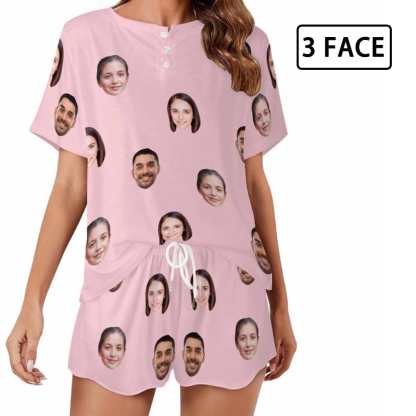 Custom Face Pajama Sets Women's Short Sleeve Loungewear