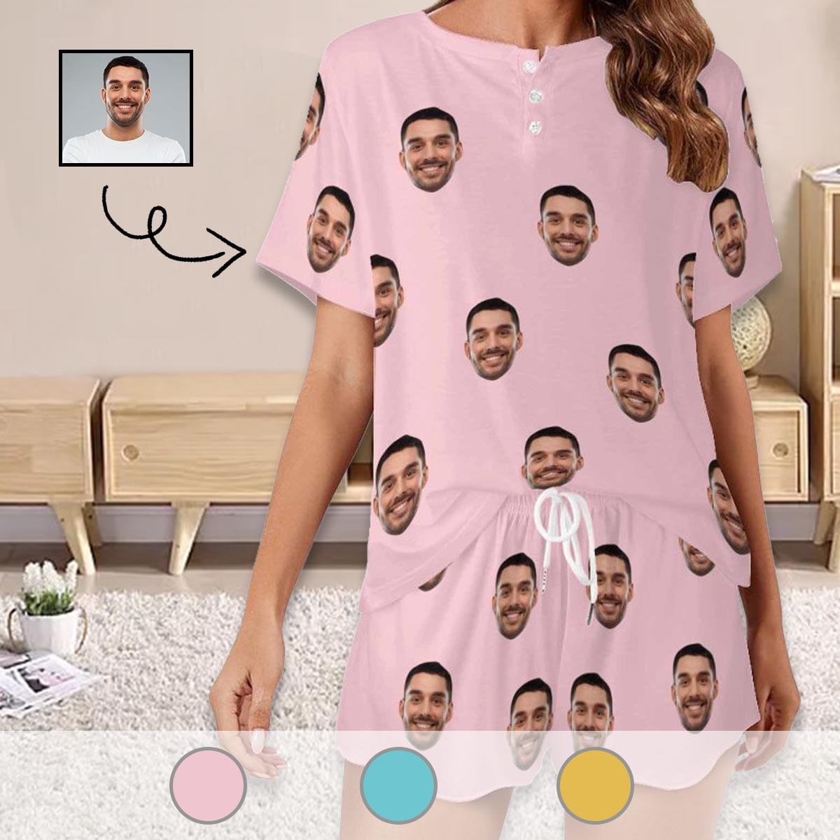 Custom Face Pajama Sets Women's Short Sleeve Loungewear