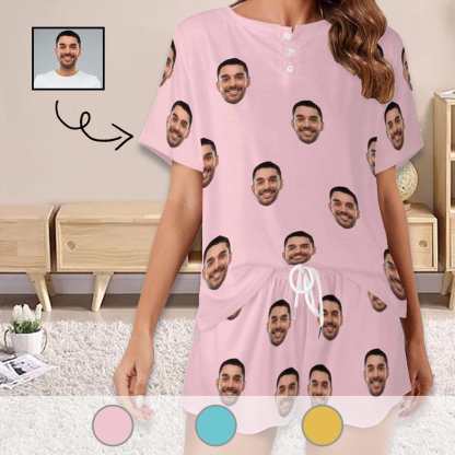 Custom Face Pajama Sets Women's Short Sleeve Loungewear