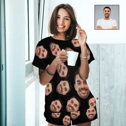 Custom Face Pajama Sets Simple Personalized Black Nightwear for Men Women