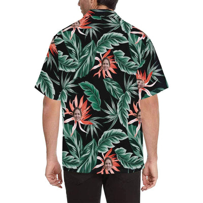 Custom Face Hawaiian Shirt Red Flower Leaves Aloha Shirts for Boyfriend/Husband Birthday Vacation Party Gift-ilovevango