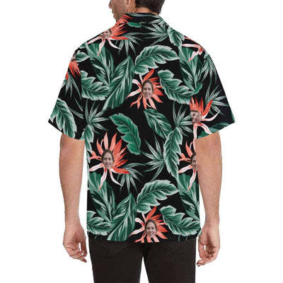Custom Face Hawaiian Shirt Red Flower Leaves Aloha Shirts for Boyfriend/Husband Birthday Vacation Party Gift-ilovevango
