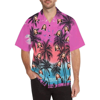 Custom Made Hawaiian Shirts with Girlfriend Face Australia Coconut Tree Personalized Photo Tropical Aloha Shirt-ilovevango