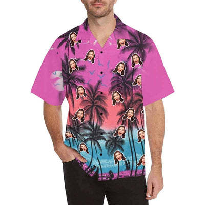 Custom Made Hawaiian Shirts with Girlfriend Face Australia Coconut Tree Personalized Photo Tropical Aloha Shirt-ilovevango