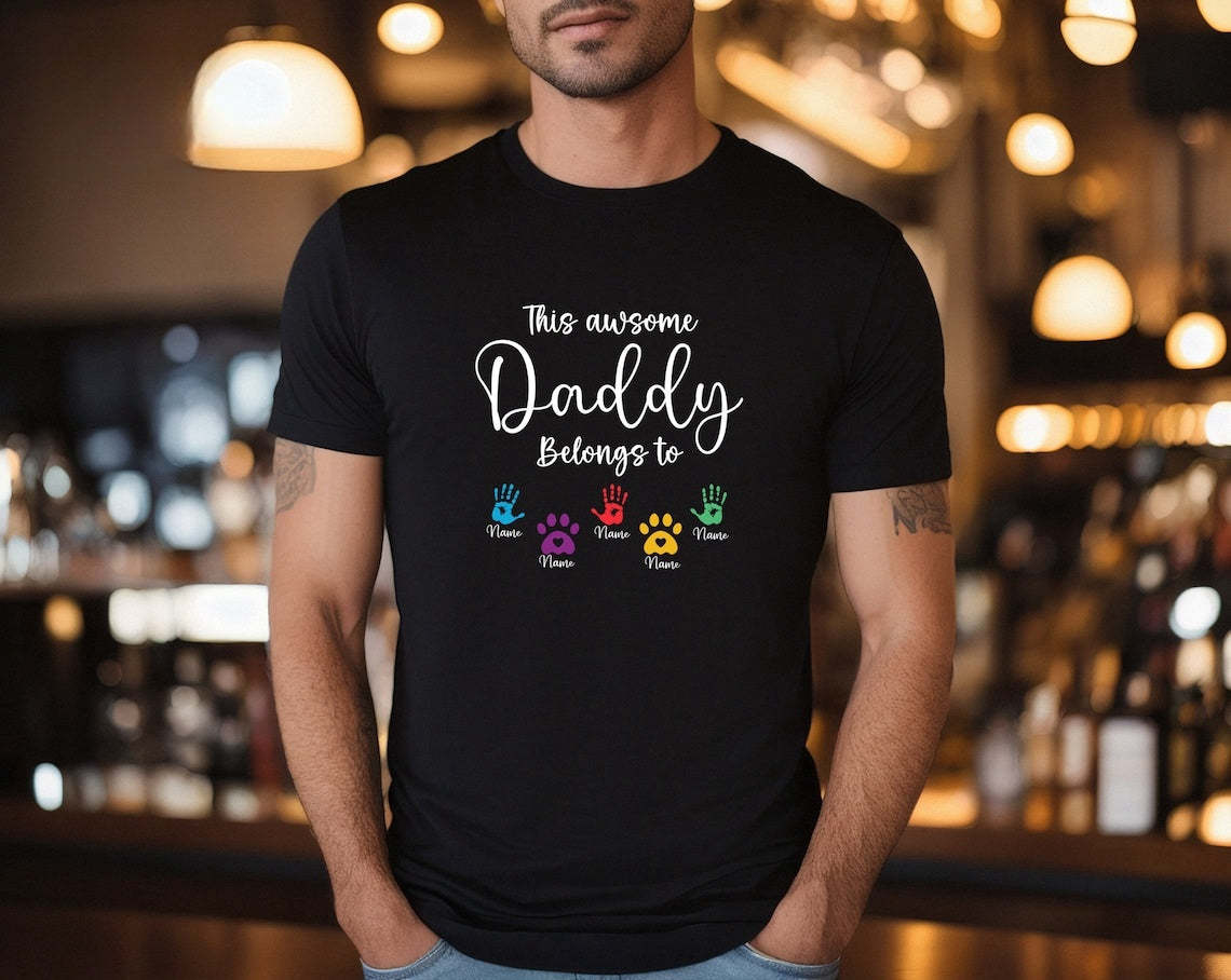 This Awesome Daddy Belongs to Shirt, Personalized Dad Shirt, Custom Dad Shirt, Fathers Day Gifts From Kids, Customized Dad Gifts-ilovevango