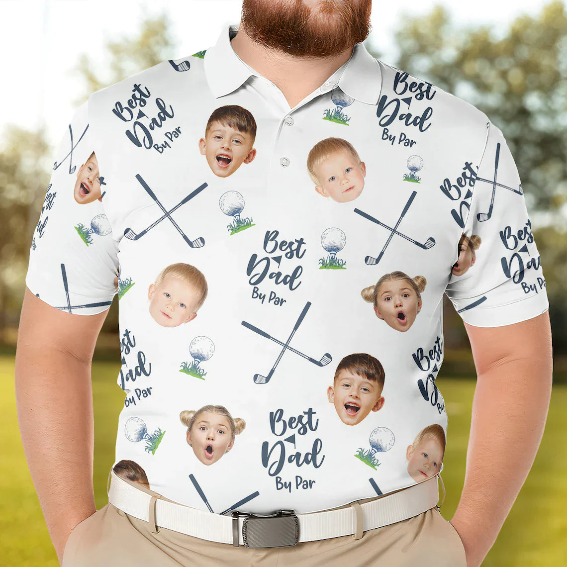 Best Dad By Par- Personalized Polo Shirt with Face, Customized Polo for Golfer, Great Gift for Dad, Father, Golf Gift for Men, Golf Shirt-ilovevango