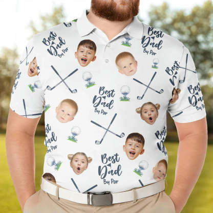 Best Dad By Par- Personalized Polo Shirt with Face, Customized Polo for Golfer, Great Gift for Dad, Father, Golf Gift for Men, Golf Shirt-ilovevango