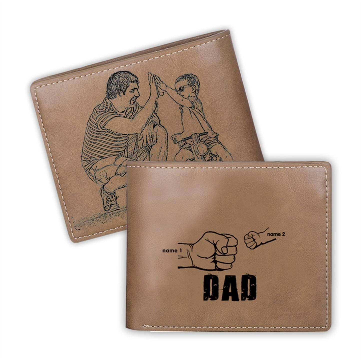 Dad and Kids Name Fist Photo Wallet for Men Personalized Custom Picture PU Leather Wallet For Husband,Father,Anniversary Gift for Him-ilovevango
