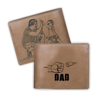 Dad and Kids Name Fist Photo Wallet for Men Personalized Custom Picture PU Leather Wallet For Husband,Father,Anniversary Gift for Him-ilovevango