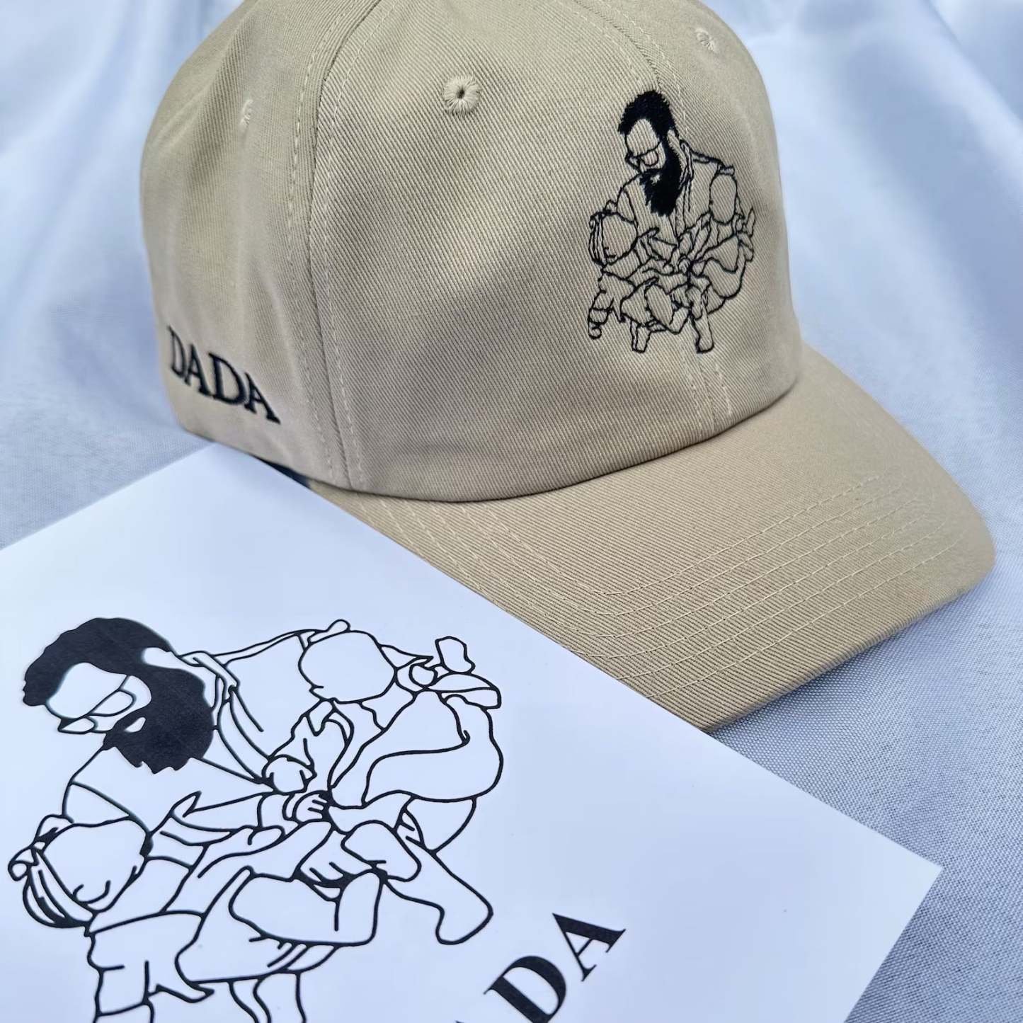 Line Art Portrait Embroidered with Roman Numerals Date on Mom Dad Hat-ilovevango