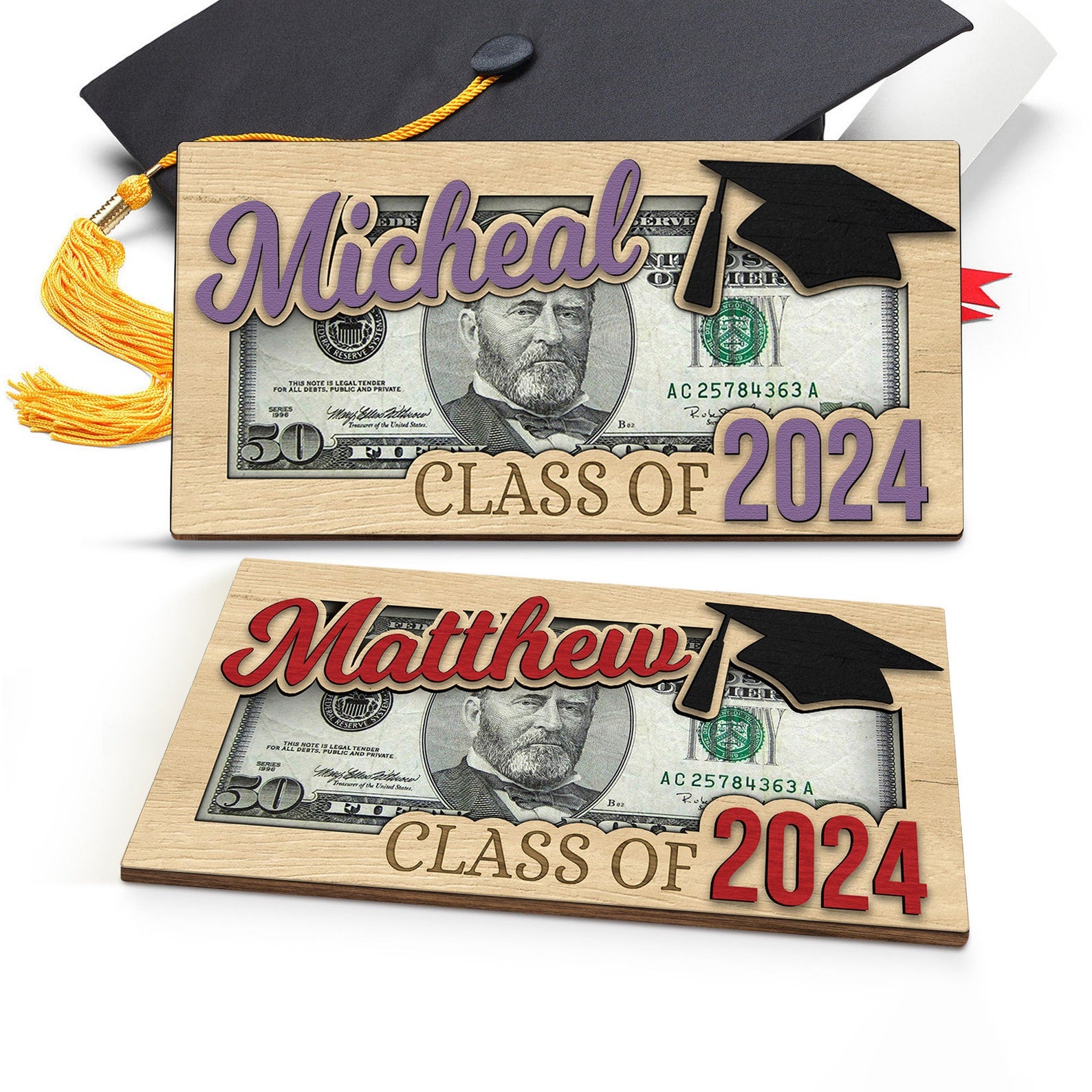 Personalized Graduation 2024 Money Holder Gift, Custom Gift for Grad Student, Gift for High School Senior, Custom Grad Name Cash Holder-ilovevango
