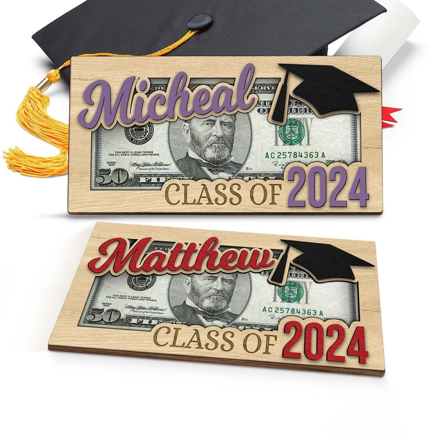 Personalized Graduation 2024 Money Holder Gift, Custom Gift for Grad Student, Gift for High School Senior, Custom Grad Name Cash Holder-ilovevango