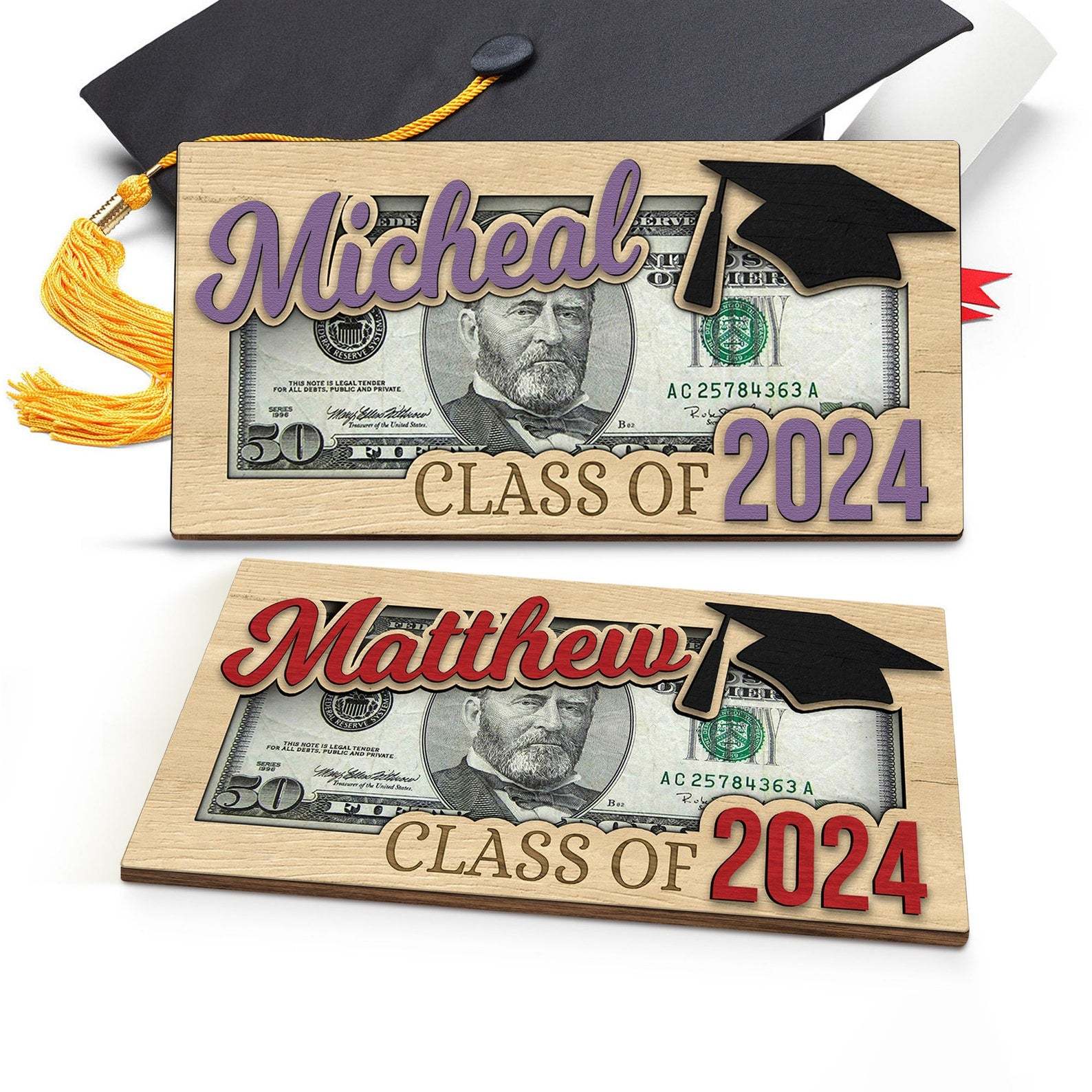 Personalized Graduation 2024 Money Holder Gift, Custom Gift for Grad Student, Gift for High School Senior, Custom Grad Name Cash Holder-ilovevango