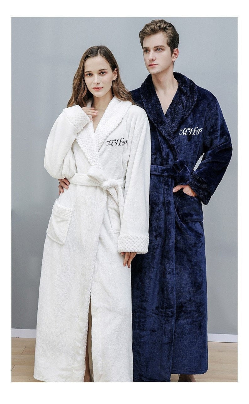 Personalized Plush Robe Custom Embroidered, Birthday gift, Wedding Gift, Adult Men Women Night Robe For Mom-ilovevango