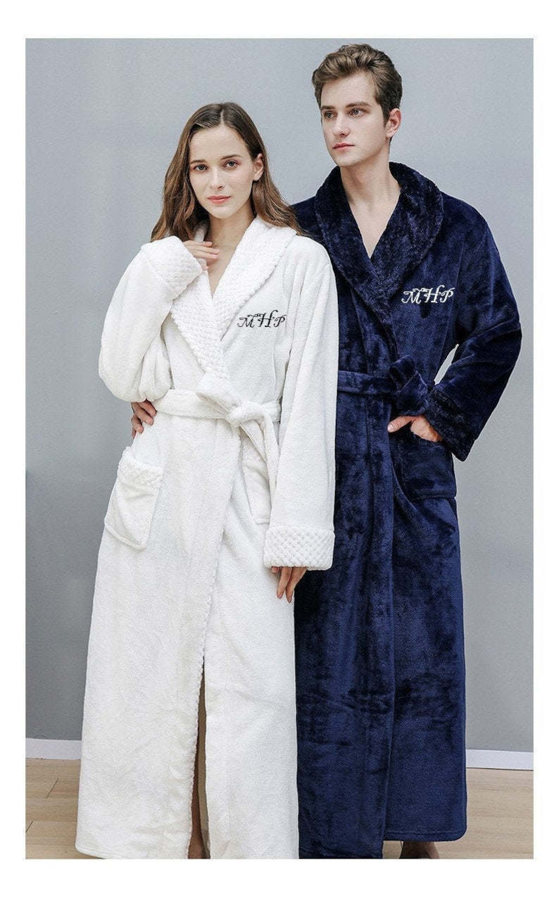 Personalized Plush Robe Custom Embroidered, Birthday gift, Wedding Gift, Adult Men Women Night Robe For Mom-ilovevango